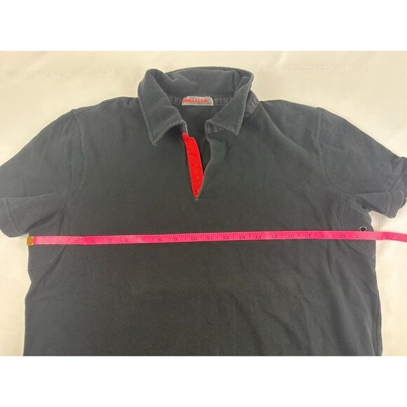 Prada Vintage Piquet Mens Polo Shirt Open Placket Logo Black Cotton M - Picture 7 of 8